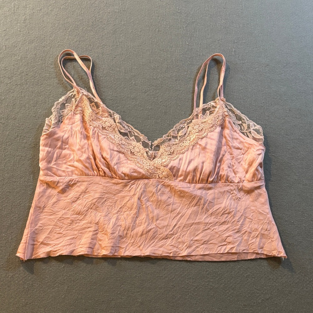 Y2K Arden B Silk Lace Trim Cami Womens M Pink Coquette Fairycore Romantic